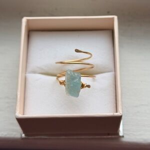 Raw blue aquamarine healing crystal ring size 7 march birthstone 14k gold filled
